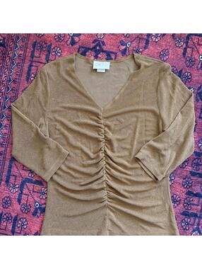 VINTAGE CACHE METALLIC GOLD LONG SLEEVE TOP